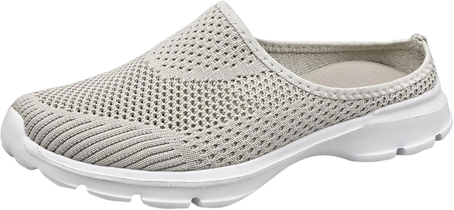 Women's Casual Slip on Half Shoes Breathable Arch Support Walking Mules Shoes Open Back Slip on Flats Non-Slip Sneakers Sandals
