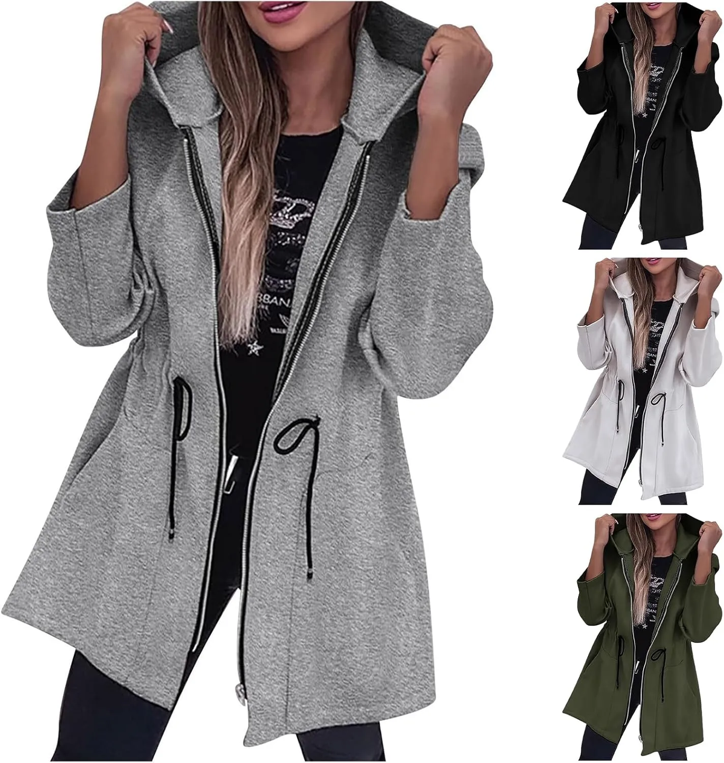 Womens Fleece Jacket Oversized Full Zip Hoodies Lightweight Windbreaker Comfortable Drawstring Open Front Coats