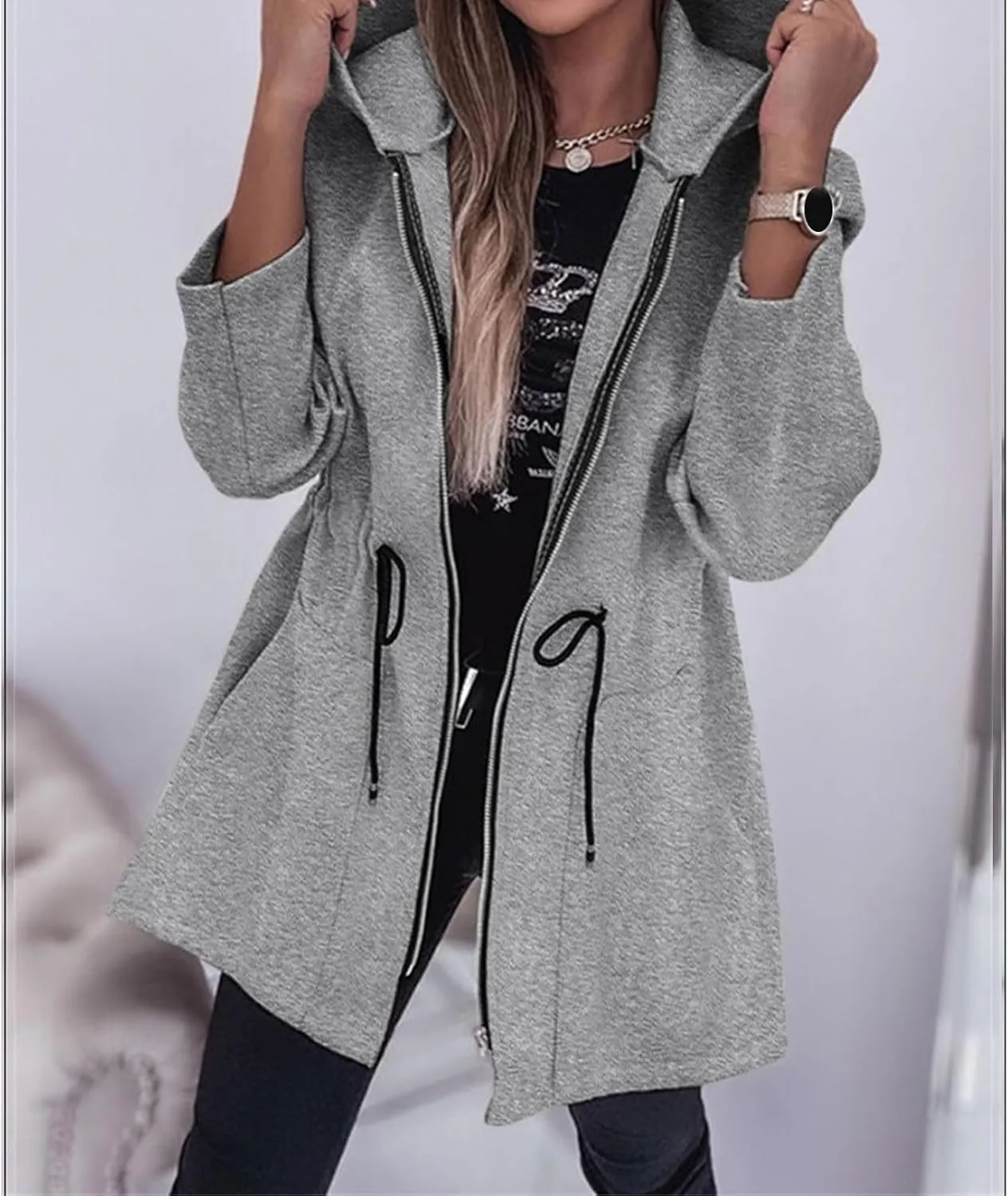 Womens Fleece Jacket Oversized Full Zip Hoodies Lightweight Windbreaker Comfortable Drawstring Open Front Coats