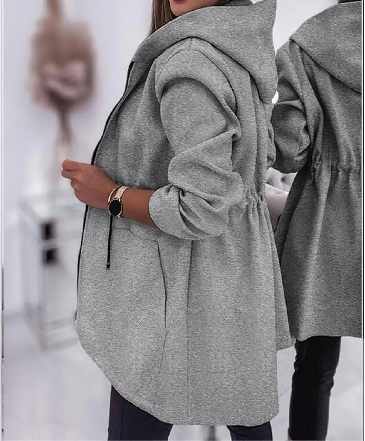 Womens Fleece Jacket Oversized Full Zip Hoodies Lightweight Windbreaker Comfortable Drawstring Open Front Coats