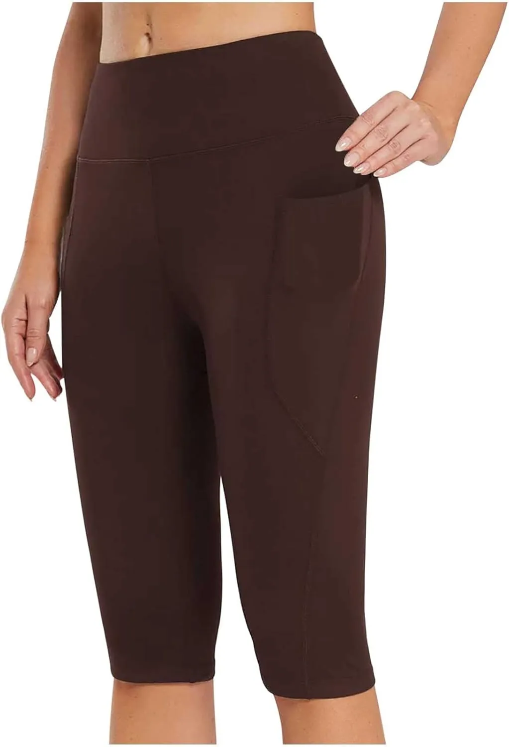 Women's Knee Length Leggings Ladies High Waisted Yoga Pants Summer Stretch Shorts Capris Trousers Cropped Pants