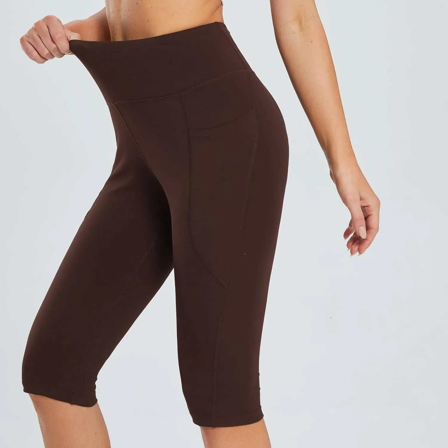 Women's Knee Length Leggings Ladies High Waisted Yoga Pants Summer Stretch Shorts Capris Trousers Cropped Pants