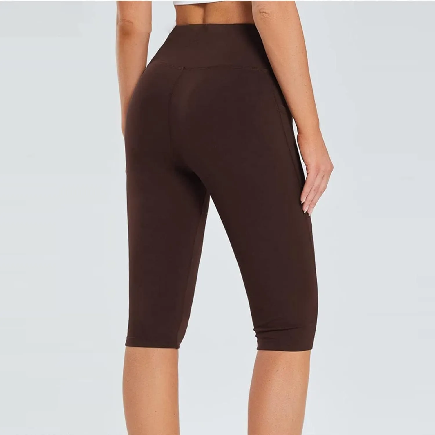 Women's Knee Length Leggings Ladies High Waisted Yoga Pants Summer Stretch Shorts Capris Trousers Cropped Pants