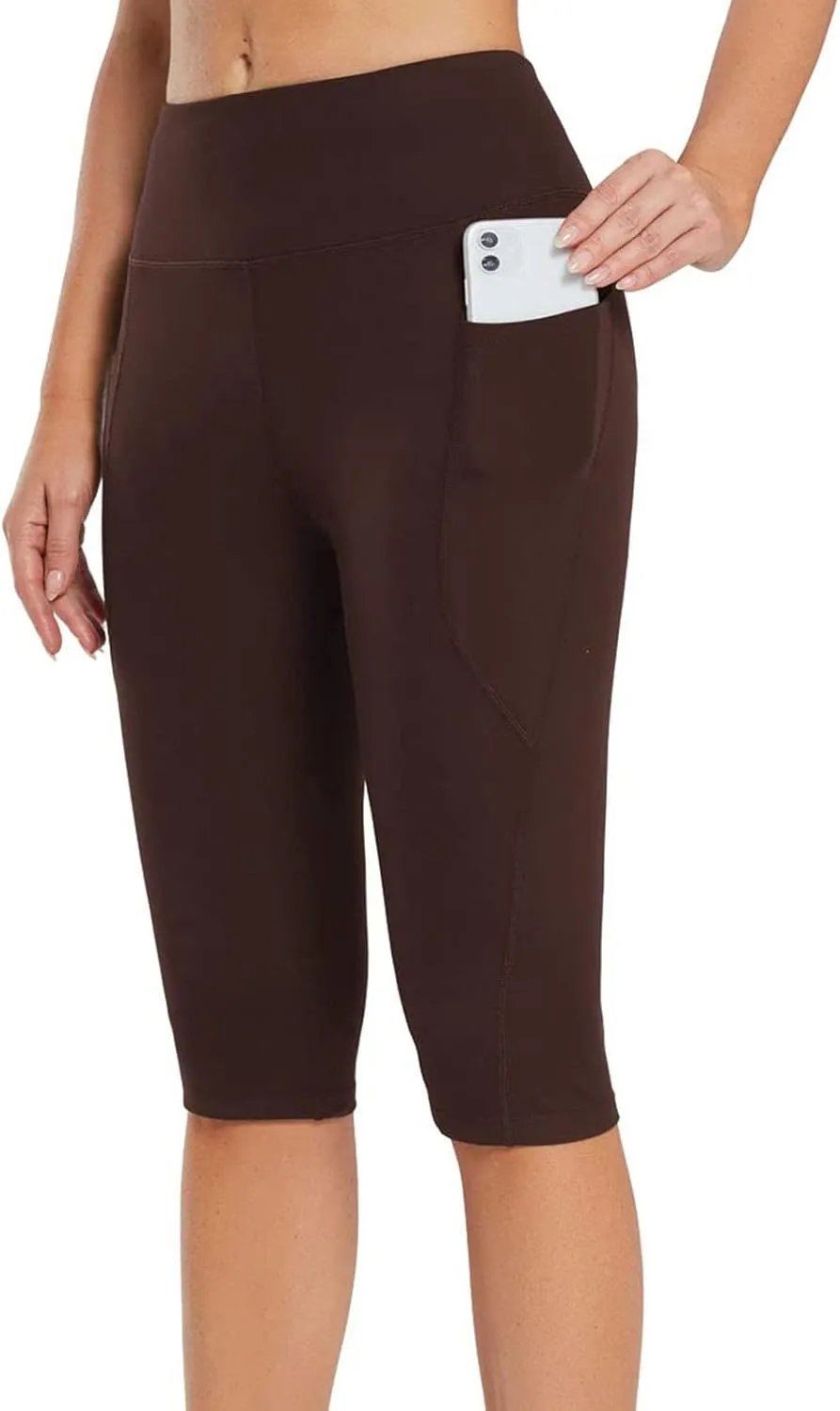 Women's Knee Length Leggings Ladies High Waisted Yoga Pants Summer Stretch Shorts Capris Trousers Cropped Pants