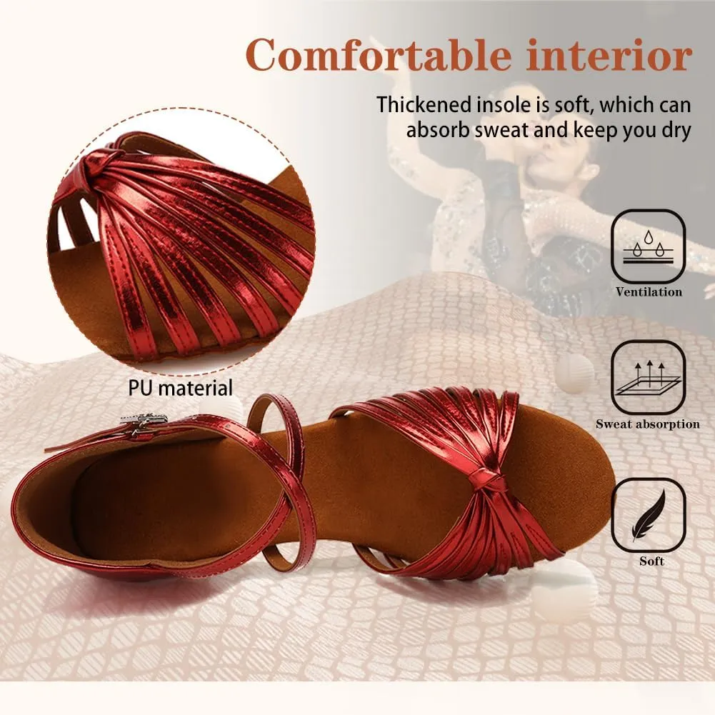 Women's Latin Dance Shoes Satin Open Toe 3 inch Heel Ballroom Salsa Dance Practice Shoes Suede Sole
