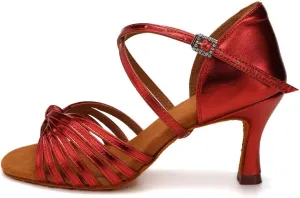 Women's Latin Dance Shoes Satin Open Toe 3 inch Heel Ballroom Salsa Dance Practice Shoes Suede Sole