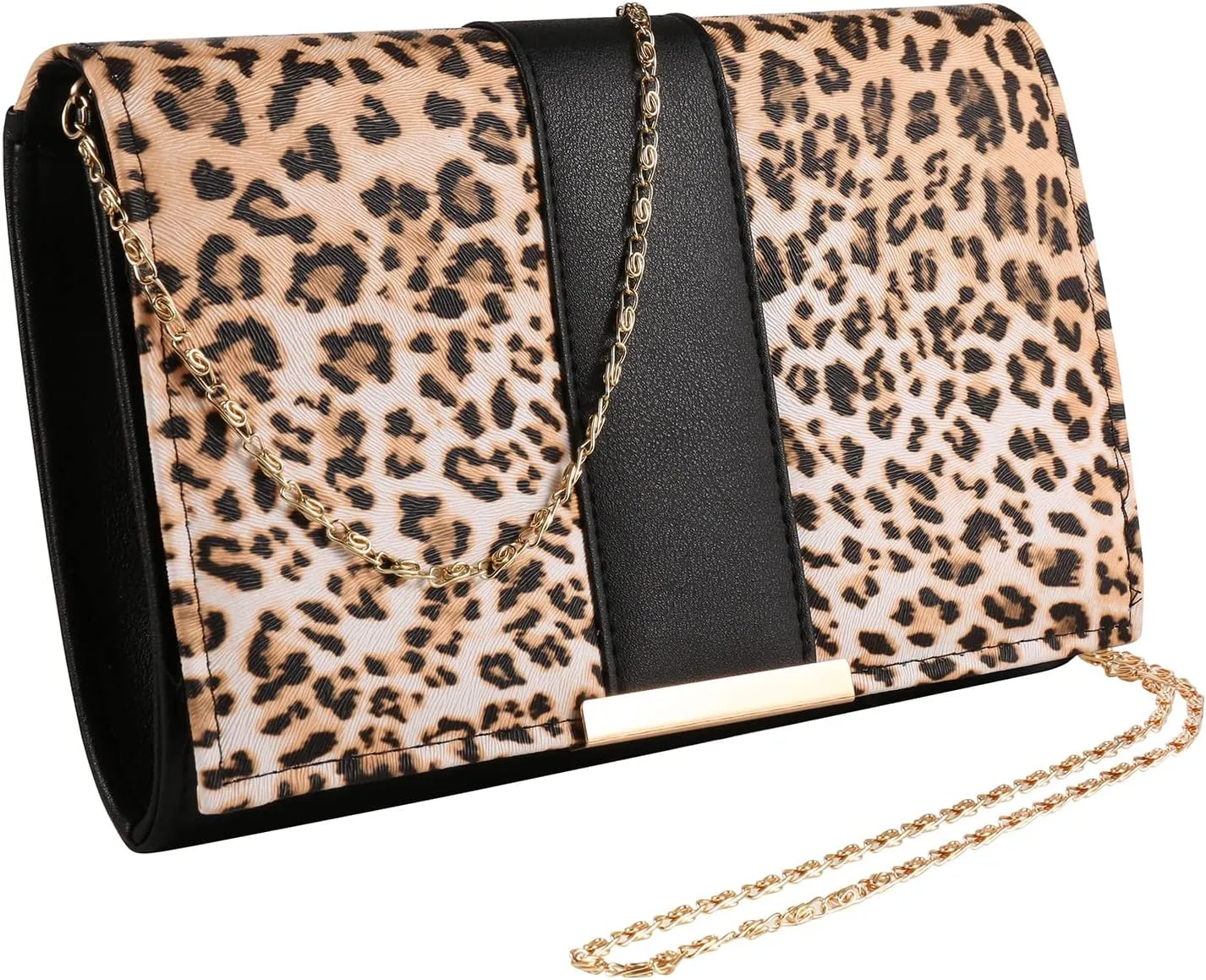Women's Leopard Bag Handbag Shoulder Clutch Purse Evening Bag PU Leather Crossbody Bag Chain Strap