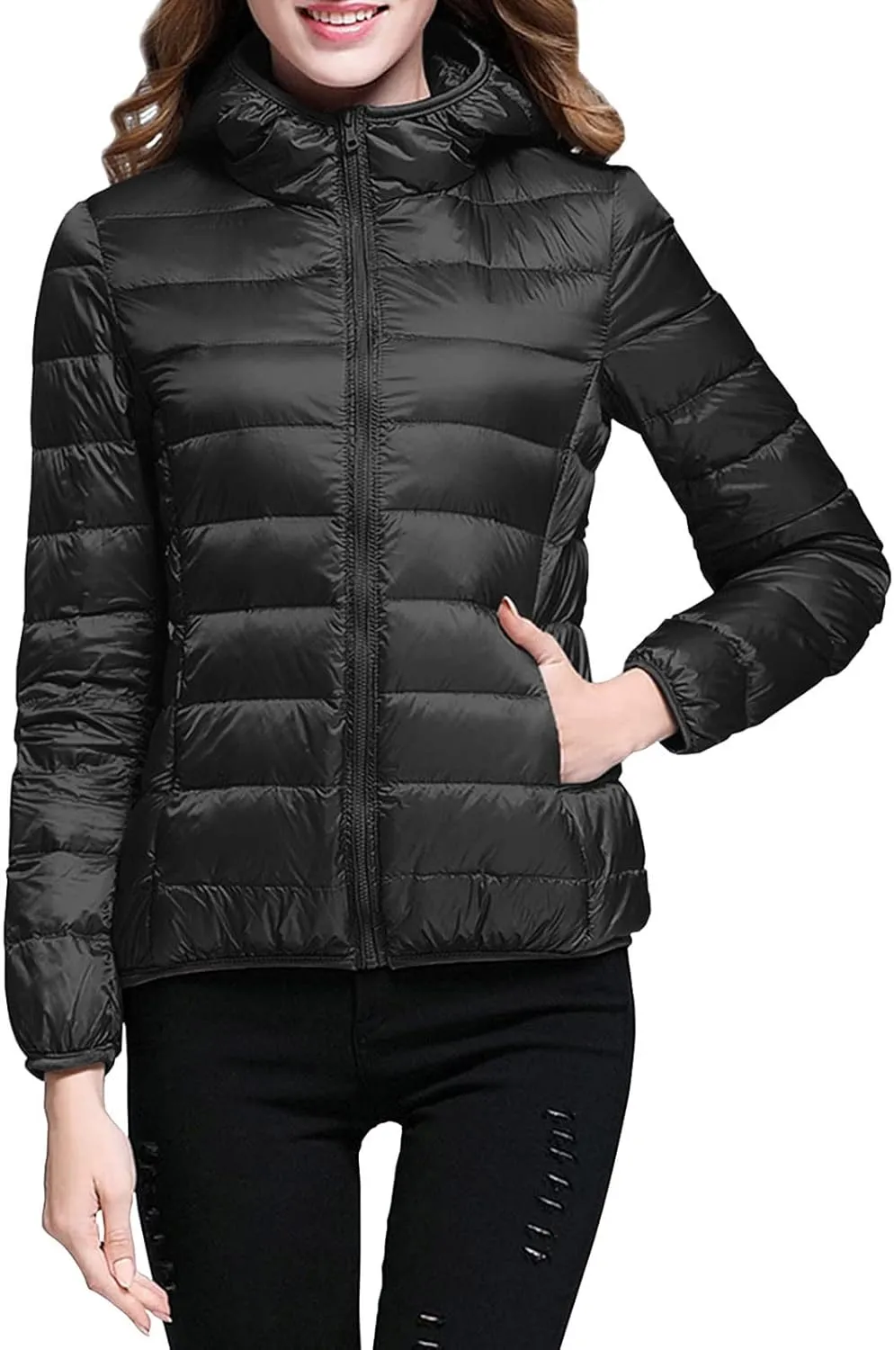 Women's Lightweight Packable Hooded Puffer Coat Water-Resistant Winter Down Coat Warm Ski Jacket Puffer Jacket Womens