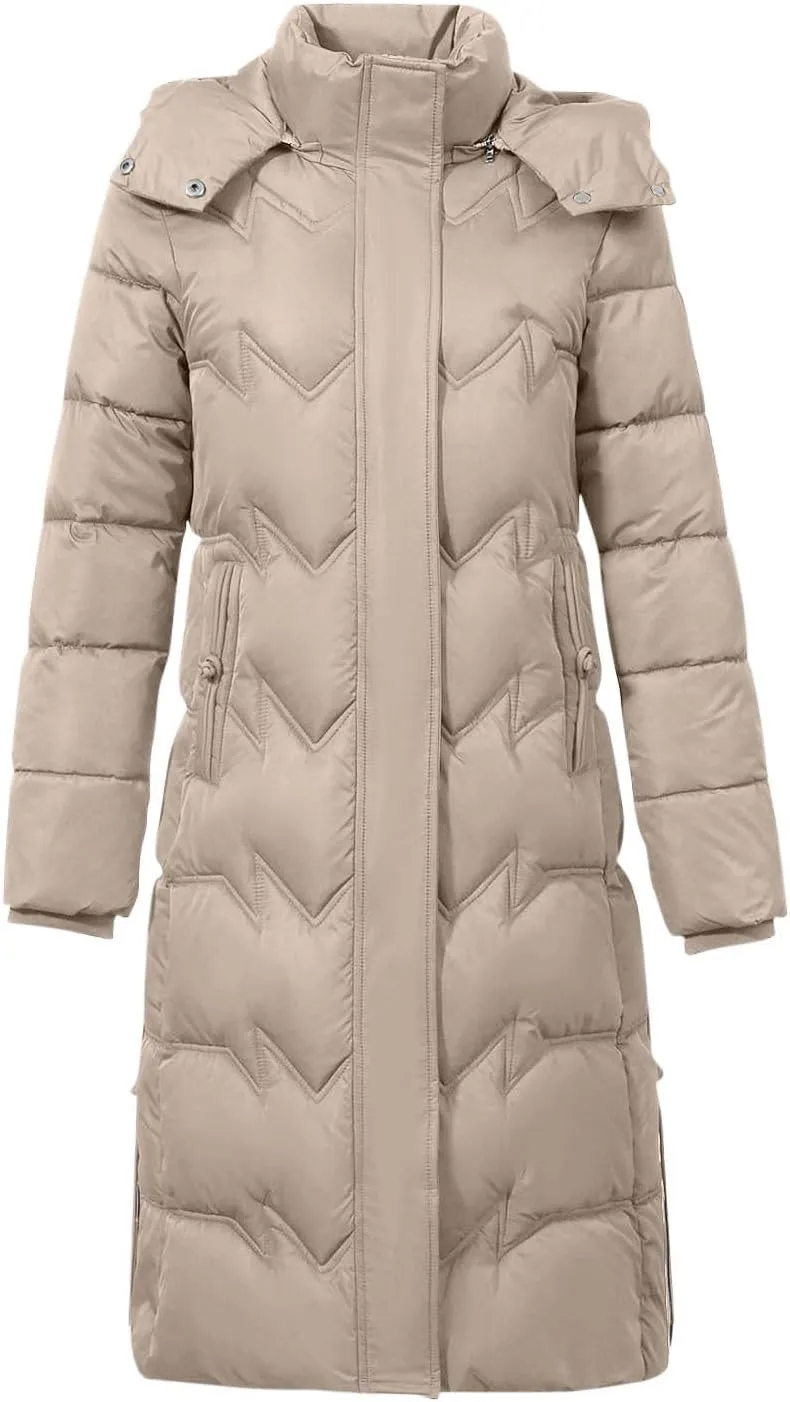 Women's Long Quilted Coat Plus Size Puffer Jackets Casual Hooded Winter Coats Thickened Warm Outerwear with Pockets