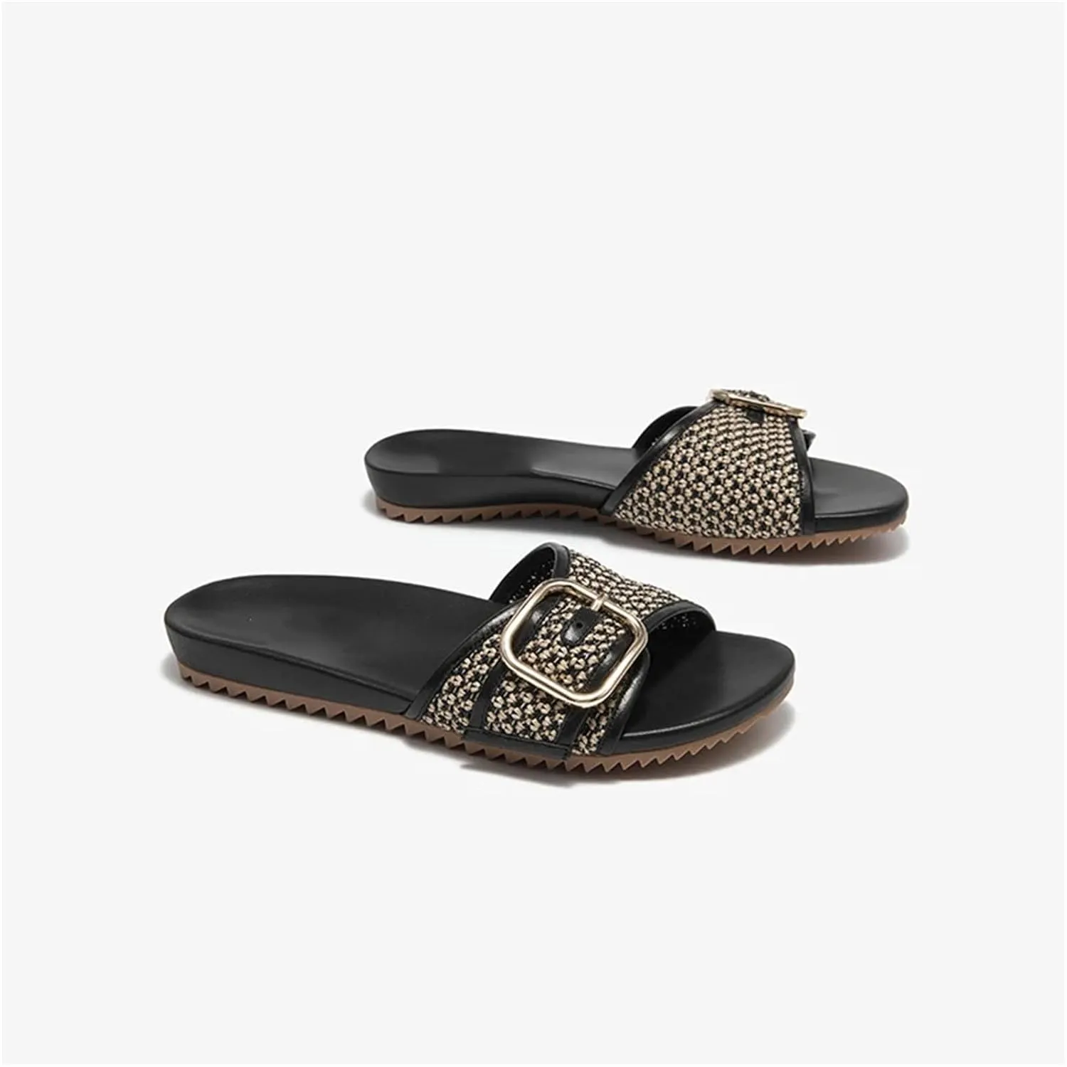 Women's Microfiber Woven Slippers - Metal Buckle Summer Beach Flats