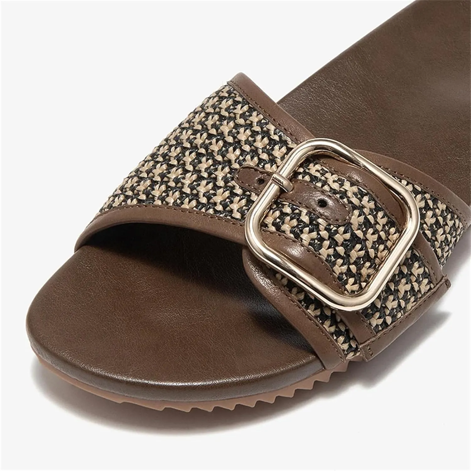 Women's Microfiber Woven Slippers - Metal Buckle Summer Beach Flats