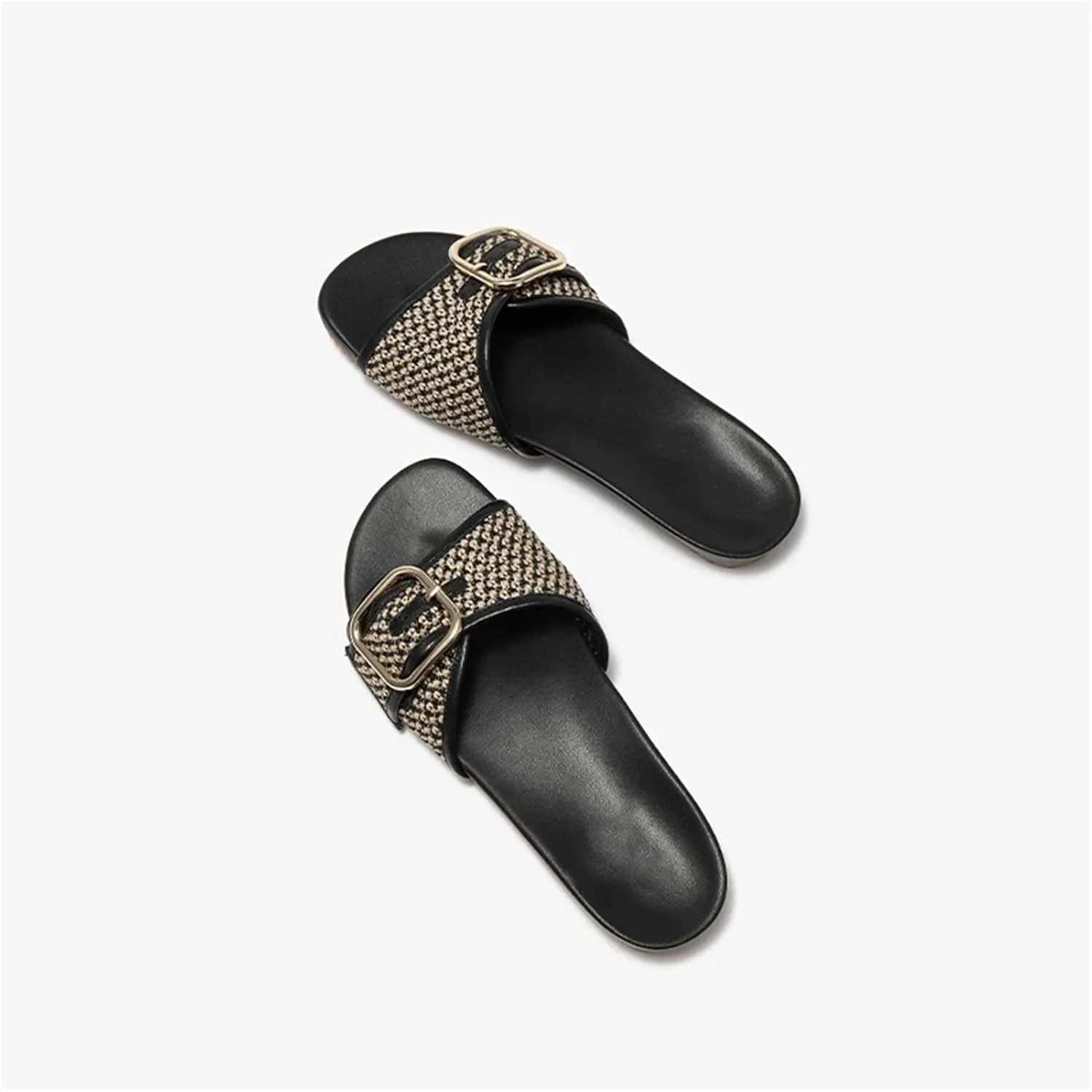 Women's Microfiber Woven Slippers - Metal Buckle Summer Beach Flats