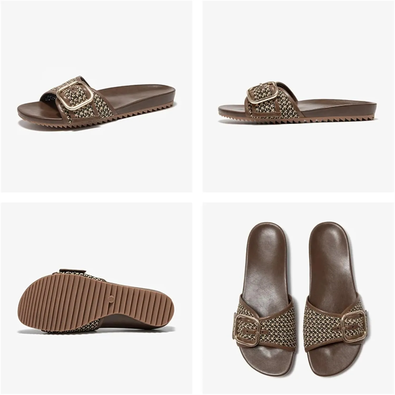 Women's Microfiber Woven Slippers - Metal Buckle Summer Beach Flats