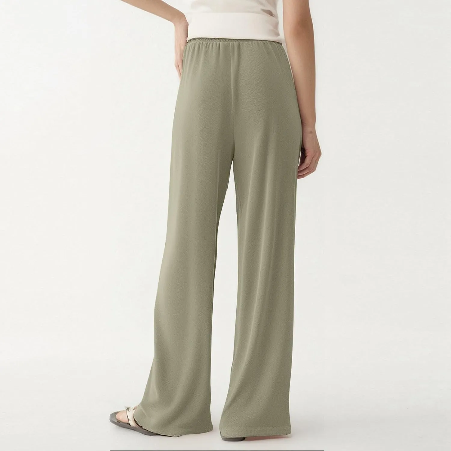 Women's Pants Casual Long Wide Leg High Waisted Trousers Loose Fit Drawstring Pleated Pull On Vacation Trousers