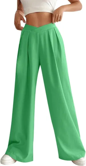 Womens Pants Loose Fit Pants for Women Work Out Gym High Cut Flare Wide Leg Summer Fall Pants 2025