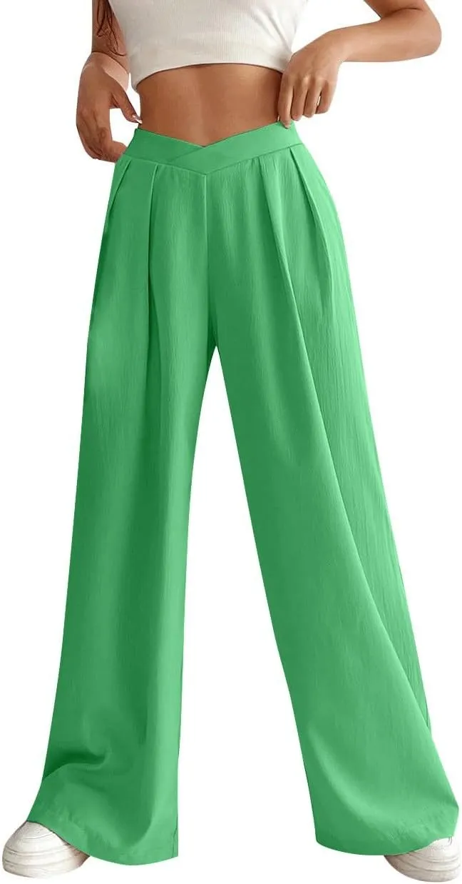 Womens Pants Loose Fit Pants for Women Work Out Gym High Cut Flare Wide Leg Summer Fall Pants 2025