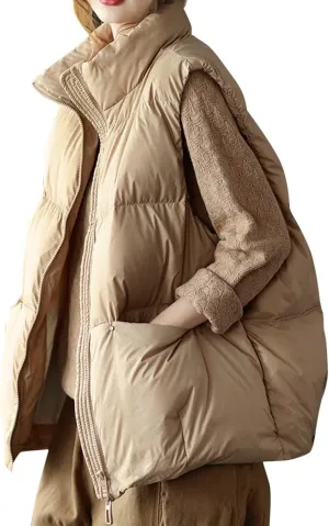Women's Puffer Vest Stand Collar Zipper Sleeveless Jackets Winter Lightweight Vests Warm Padded Jacket Down Coat