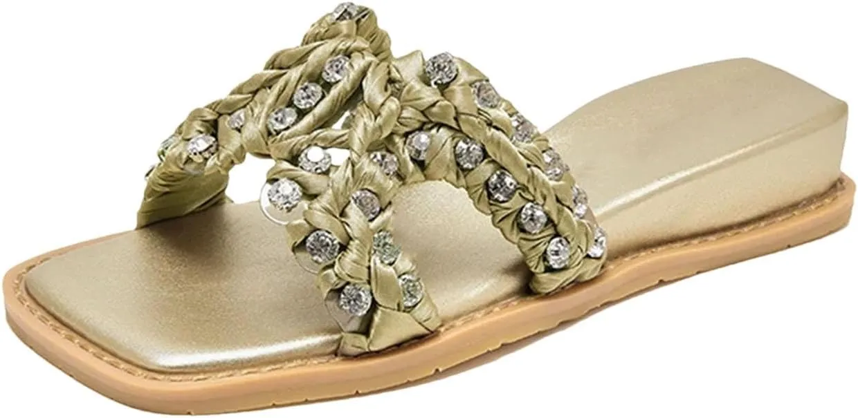 Women's Soft Silk Crystal Woven Slippers - Summer Beach Flats