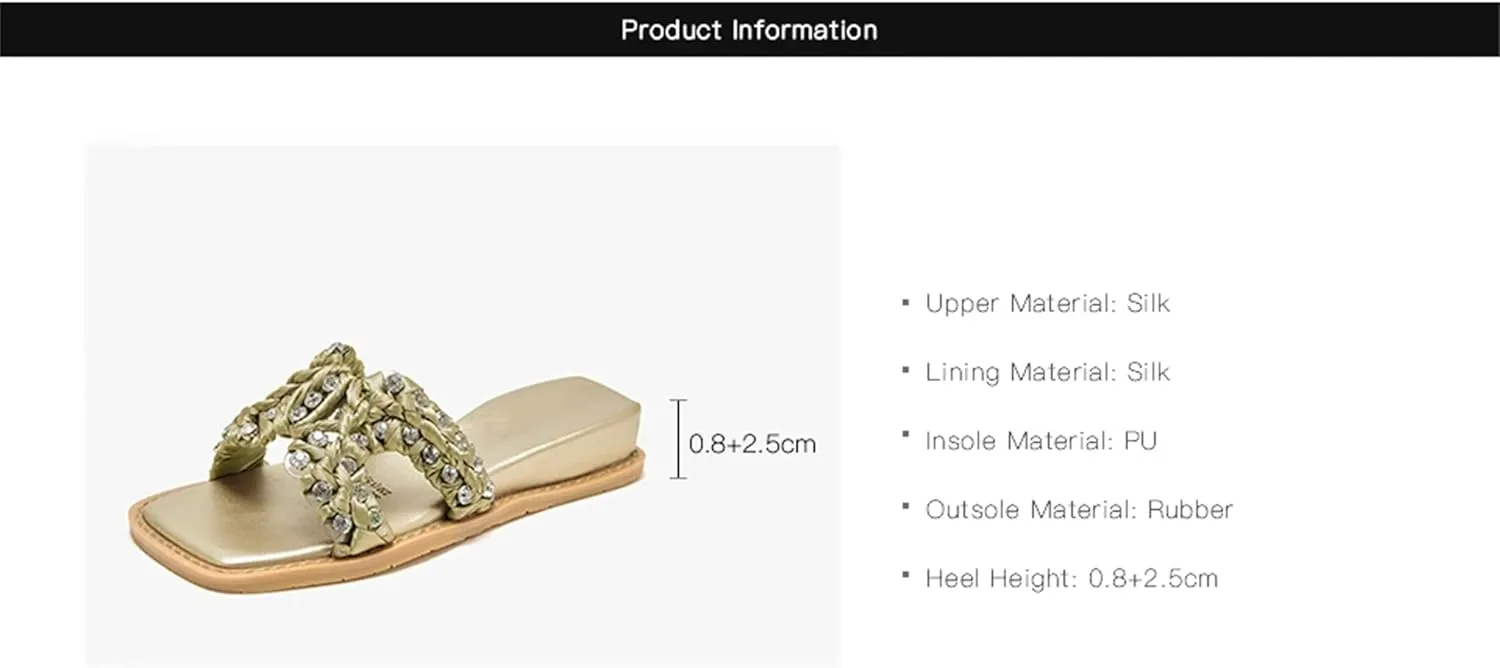 Women's Soft Silk Crystal Woven Slippers - Summer Beach Flats