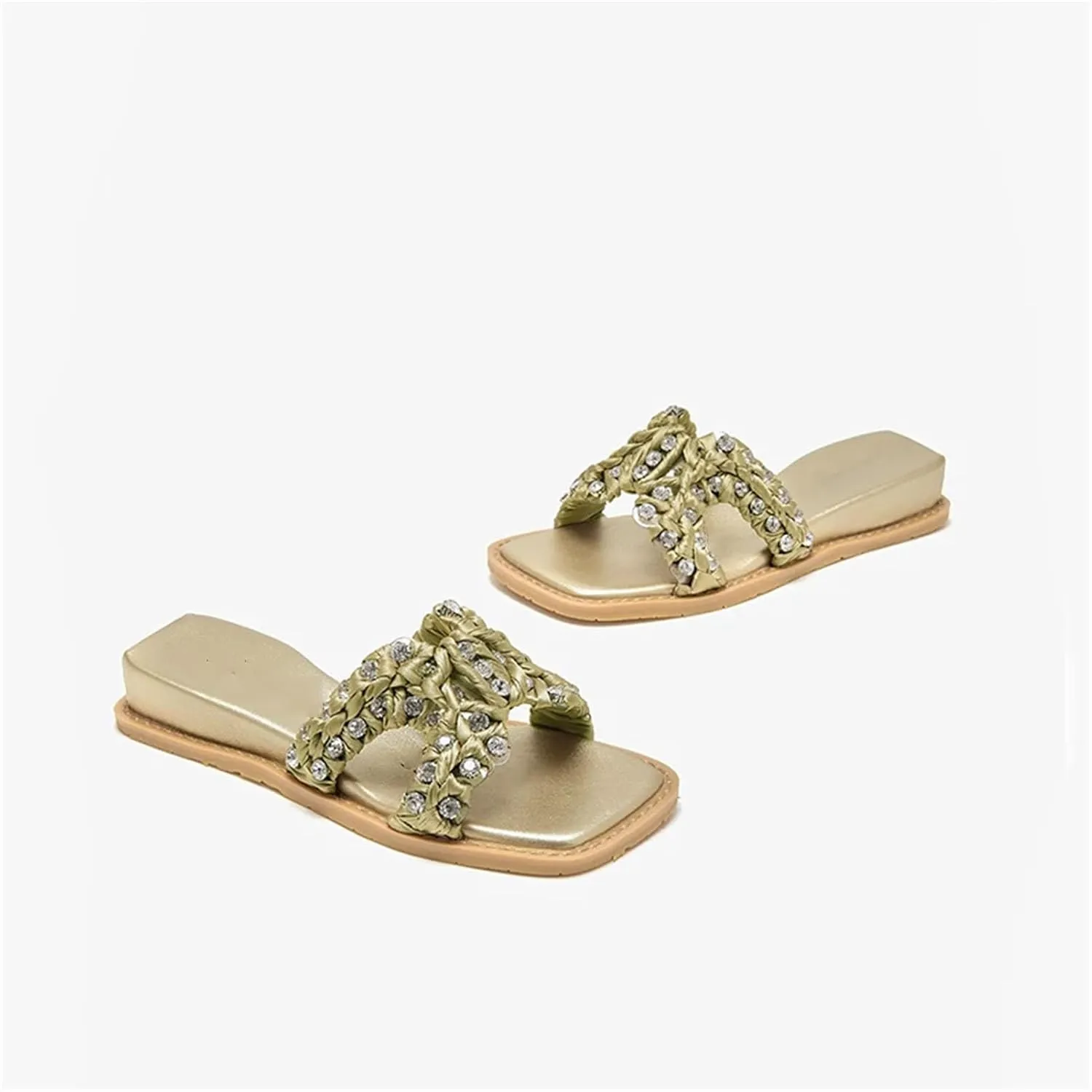 Women's Soft Silk Crystal Woven Slippers - Summer Beach Flats