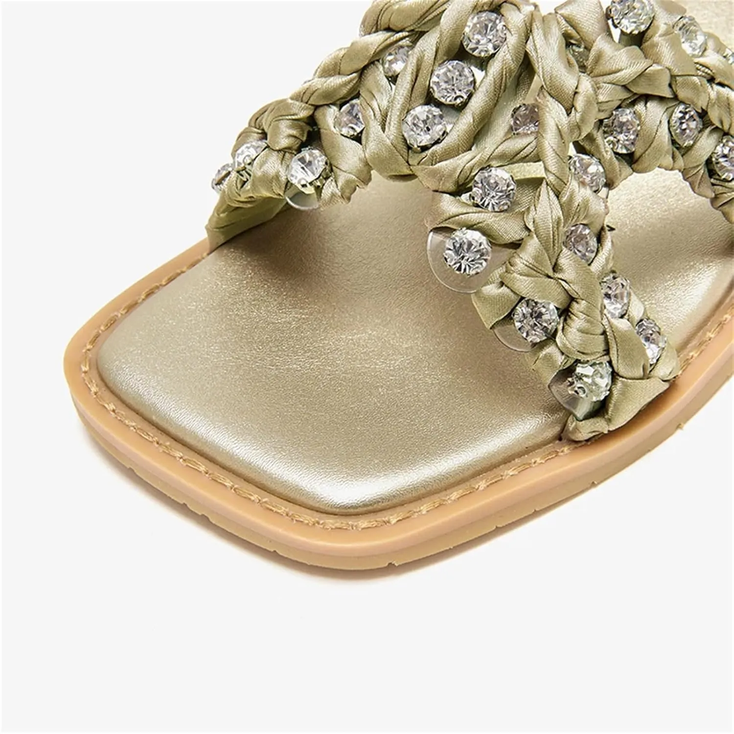 Women's Soft Silk Crystal Woven Slippers - Summer Beach Flats