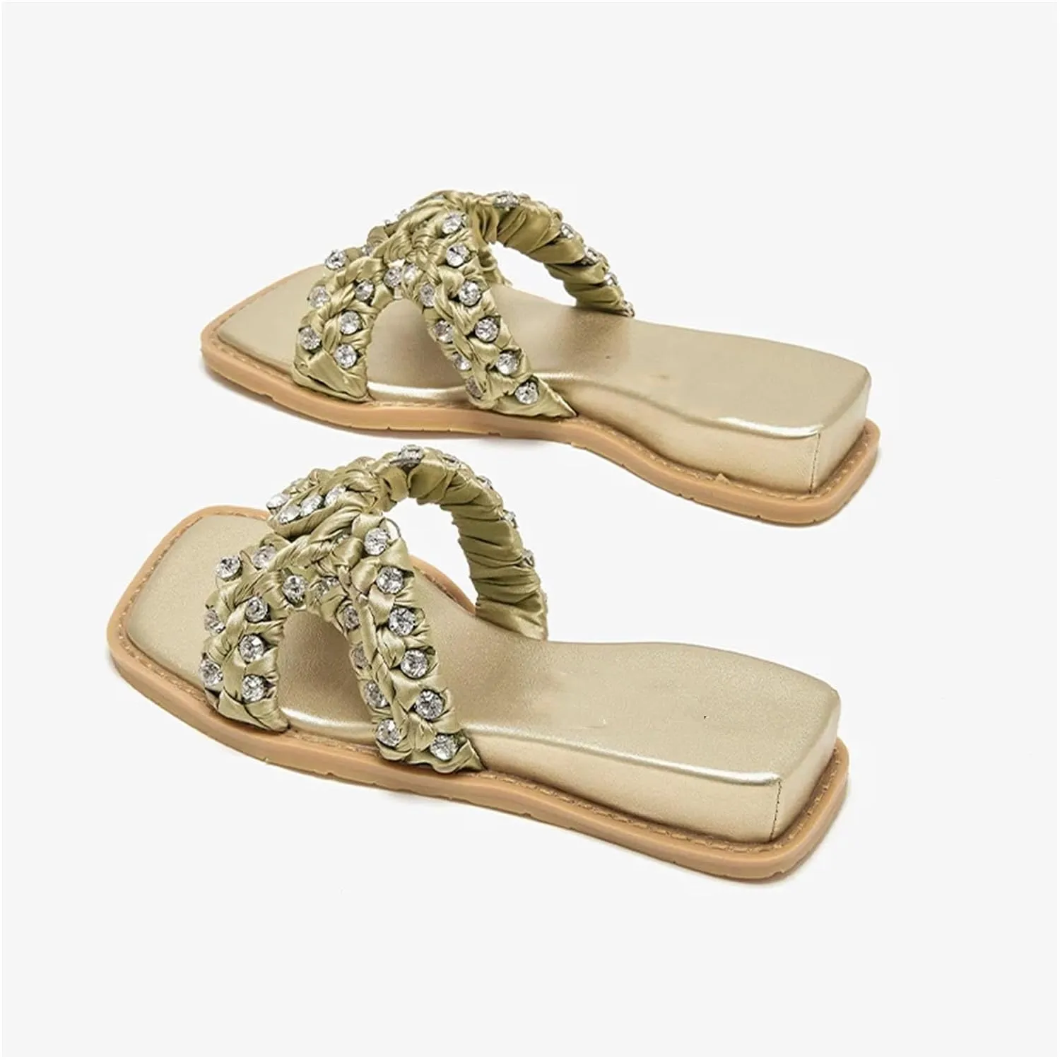 Women's Soft Silk Crystal Woven Slippers - Summer Beach Flats