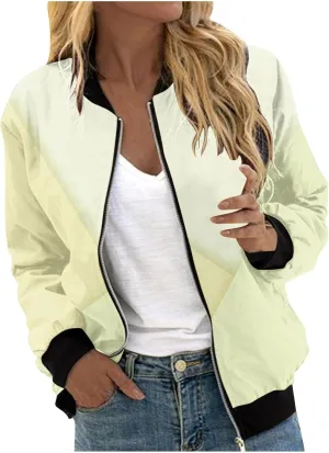 Women's Winter Coats Trendy Color Block Zipper Jackets Long Sleeve Casual Fit Coat with Pockets Outerwear