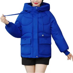 Womens Winter Down Jacket Warm Padded Wadded Jackets High-Neck Hooded Puffer Coats Outerwear with Pockets