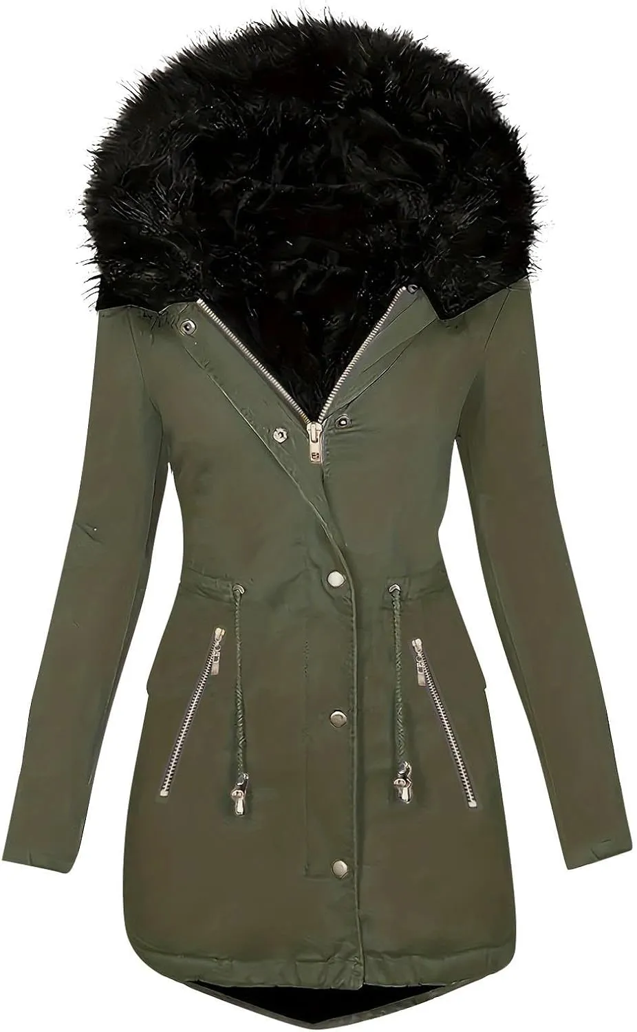 Women's Winter Windproof Parka Coats Warm Puffer Down Jackets Quilted Military Anorak Trench Coats With Faux Fur Hood