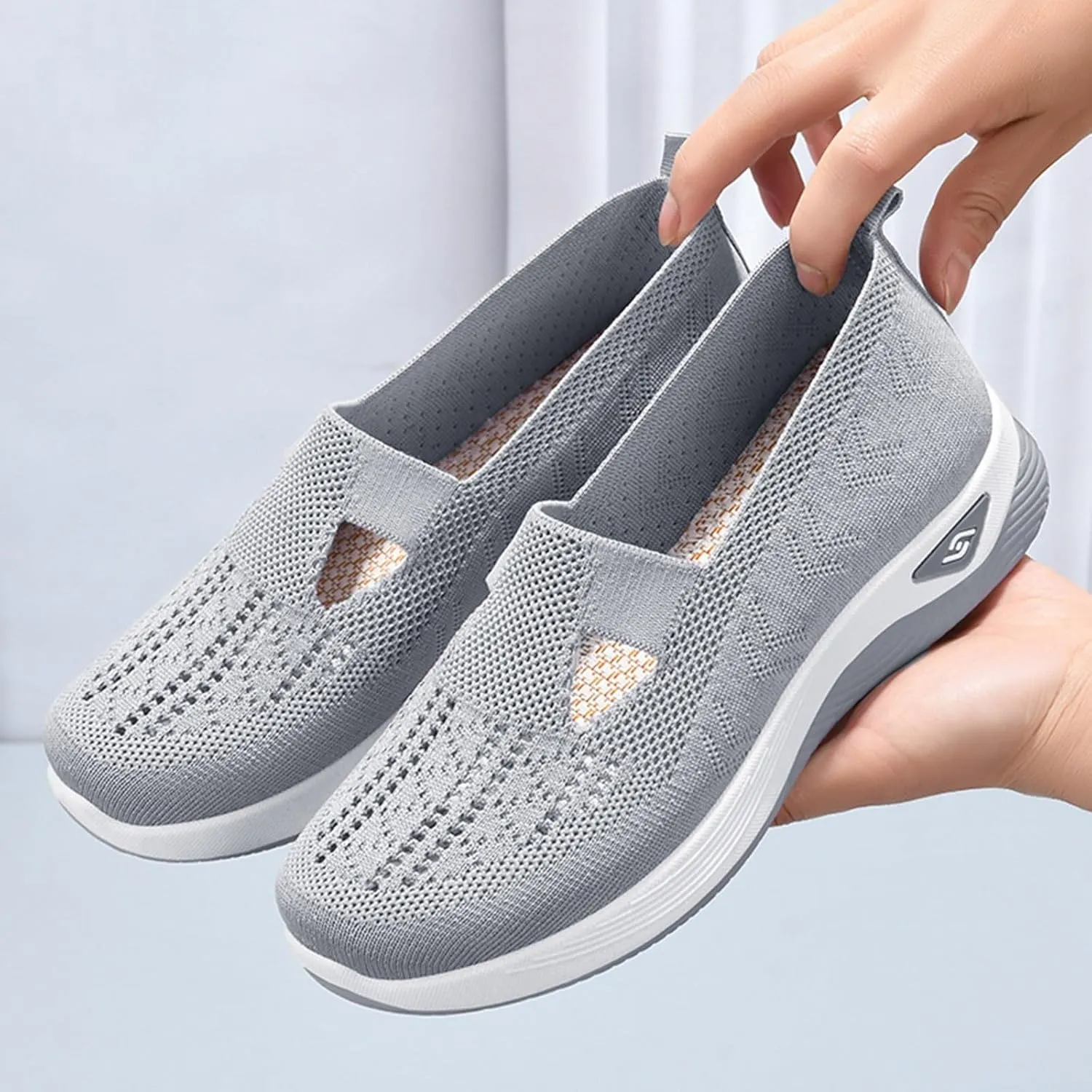 Women's Woven Orthopedic Breathable Soft Shoes Go Walking Slip on Foam Shoes Hands Free Sneakers Arch Support Shoes