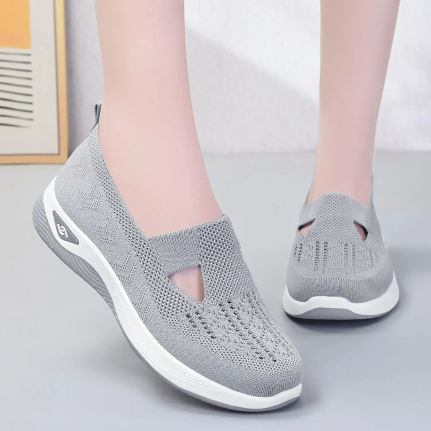 Women's Woven Orthopedic Breathable Soft Shoes Go Walking Slip on Foam Shoes Hands Free Sneakers Arch Support Shoes