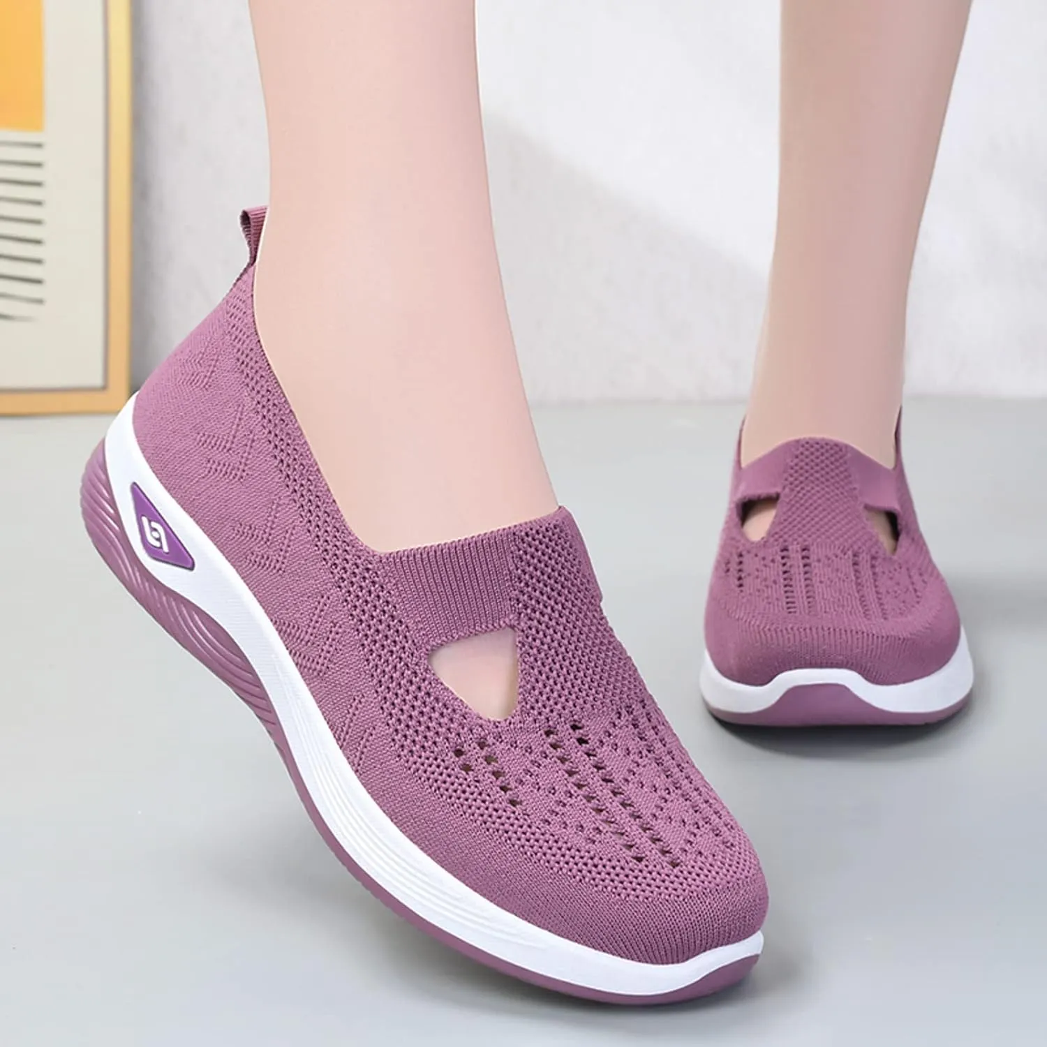 Women's Woven Orthopedic Breathable Soft Shoes Go Walking Slip on Foam Shoes Hands Free Sneakers Arch Support Shoes