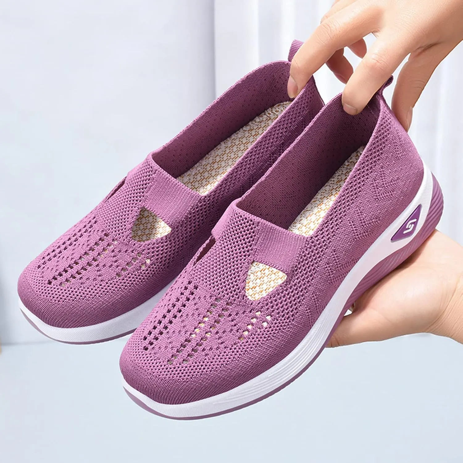 Women's Woven Orthopedic Breathable Soft Shoes Go Walking Slip on Foam Shoes Hands Free Sneakers Arch Support Shoes