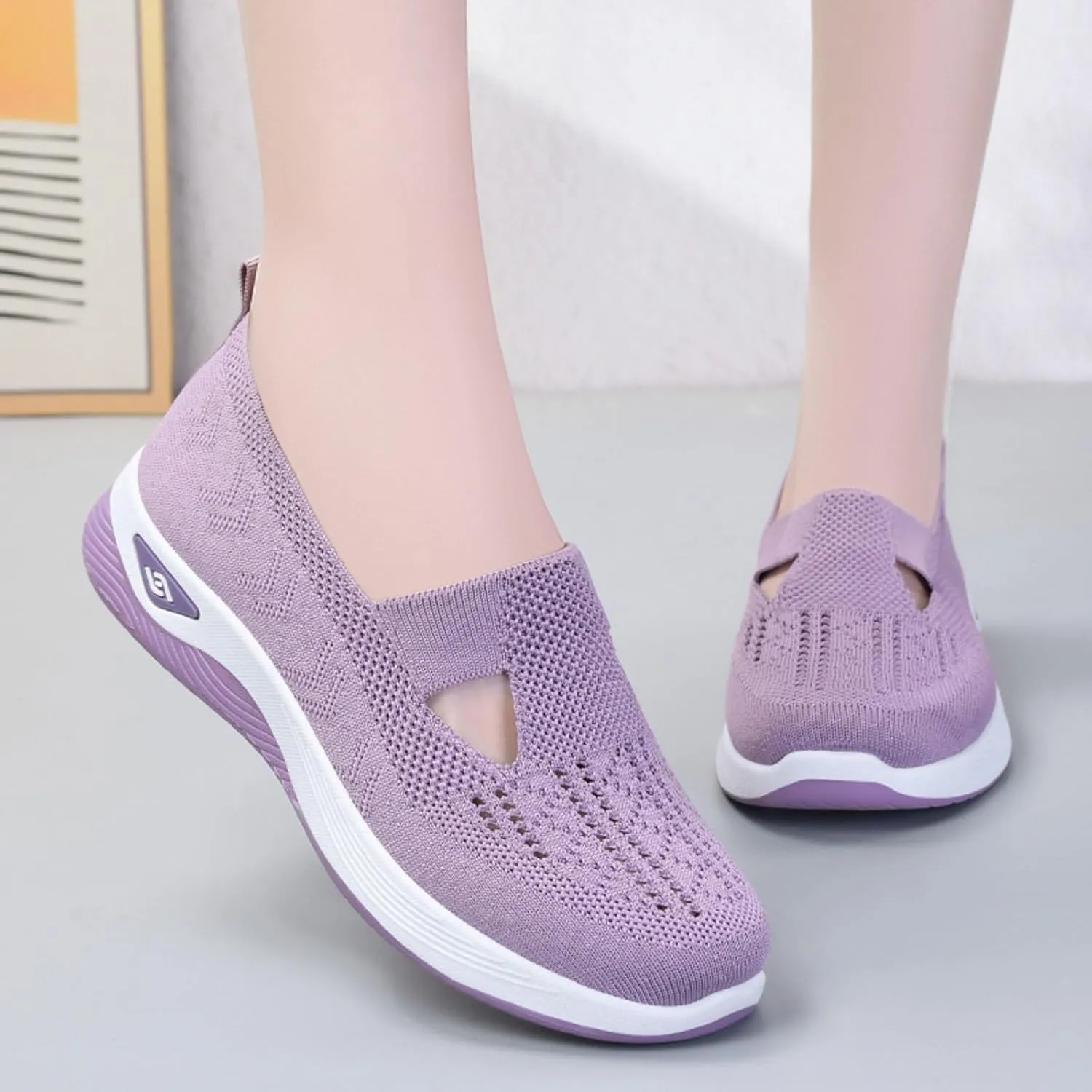 Women's Woven Orthopedic Breathable Soft Shoes Go Walking Slip on Foam Shoes Hands Free Sneakers Arch Support Shoes