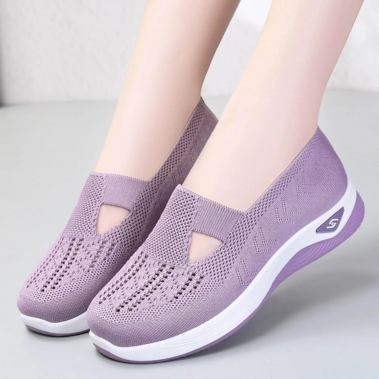 Women's Woven Orthopedic Breathable Soft Shoes Go Walking Slip on Foam Shoes Hands Free Sneakers Arch Support Shoes