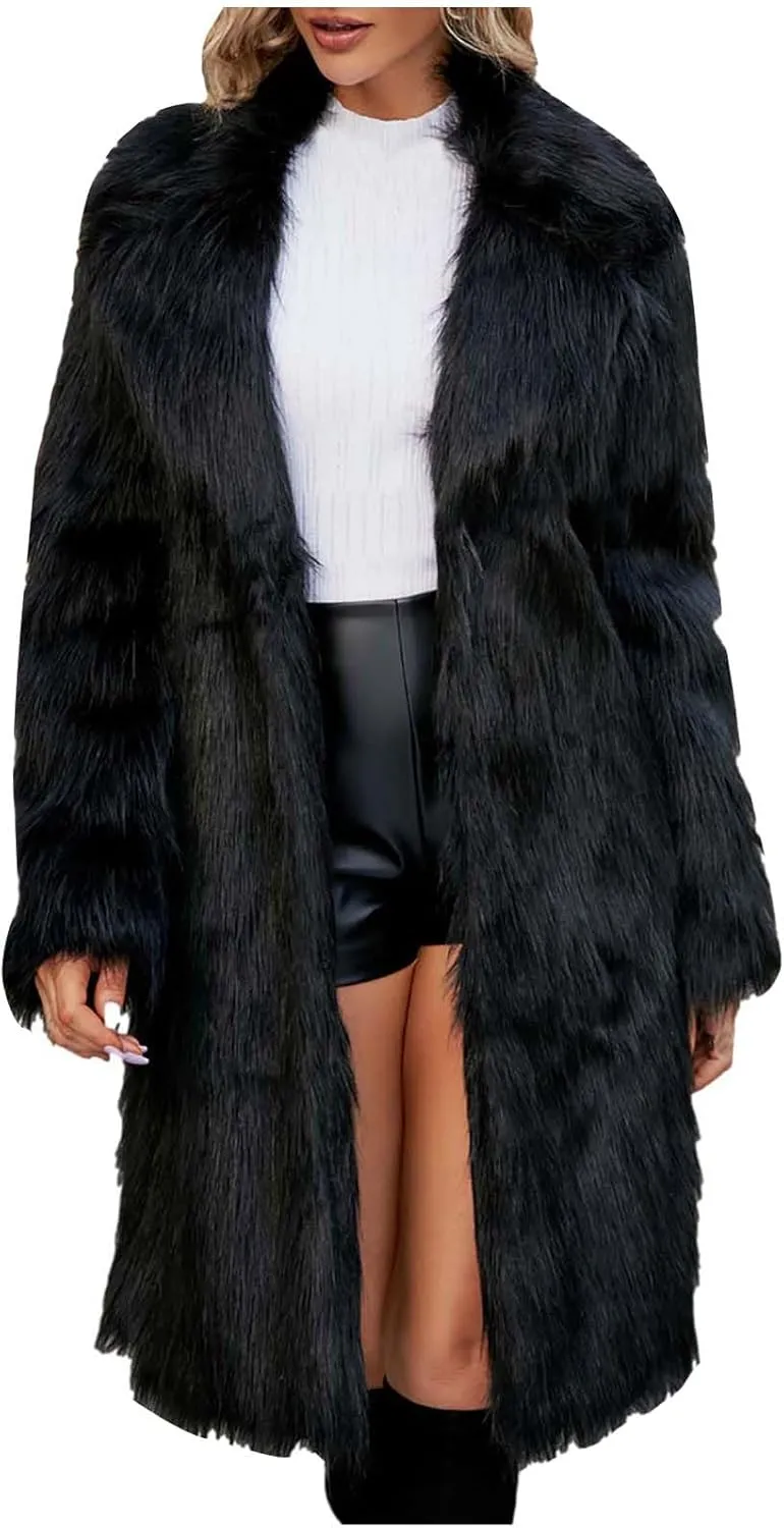 ZDRZK Long Coat Women Stand Collar Open Front Warm Faux Furry Jacket Cardigans Oversized Chunky Fitness Coat Outerwear