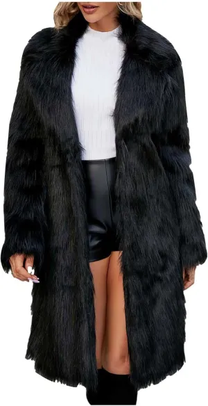 ZDRZK Long Coat Women Stand Collar Open Front Warm Faux Furry Jacket Cardigans Oversized Chunky Fitness Coat Outerwear